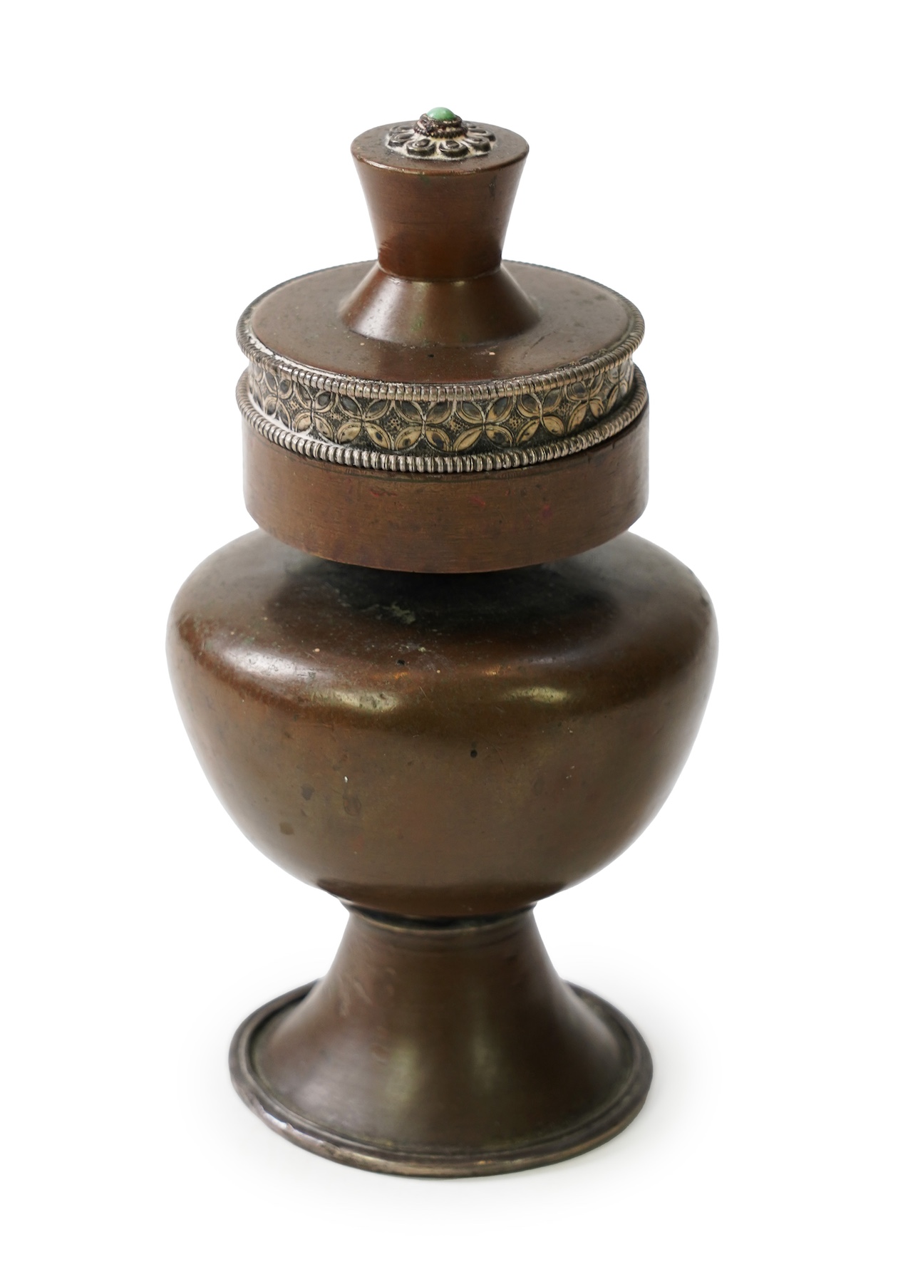 A Tibetan copper and silver mounted ink-stand, 19th century